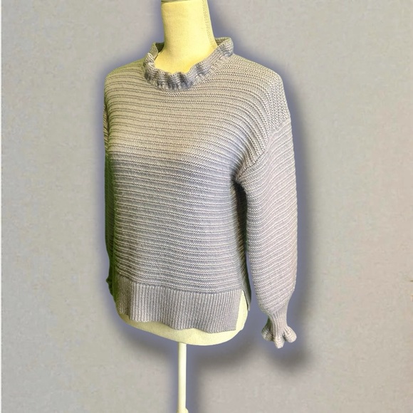 Madewell ‘Ruffle Neck Pullover Sweater’ in Cotton Merino Wool in Dusk Periwinkle - Picture 8 of 16